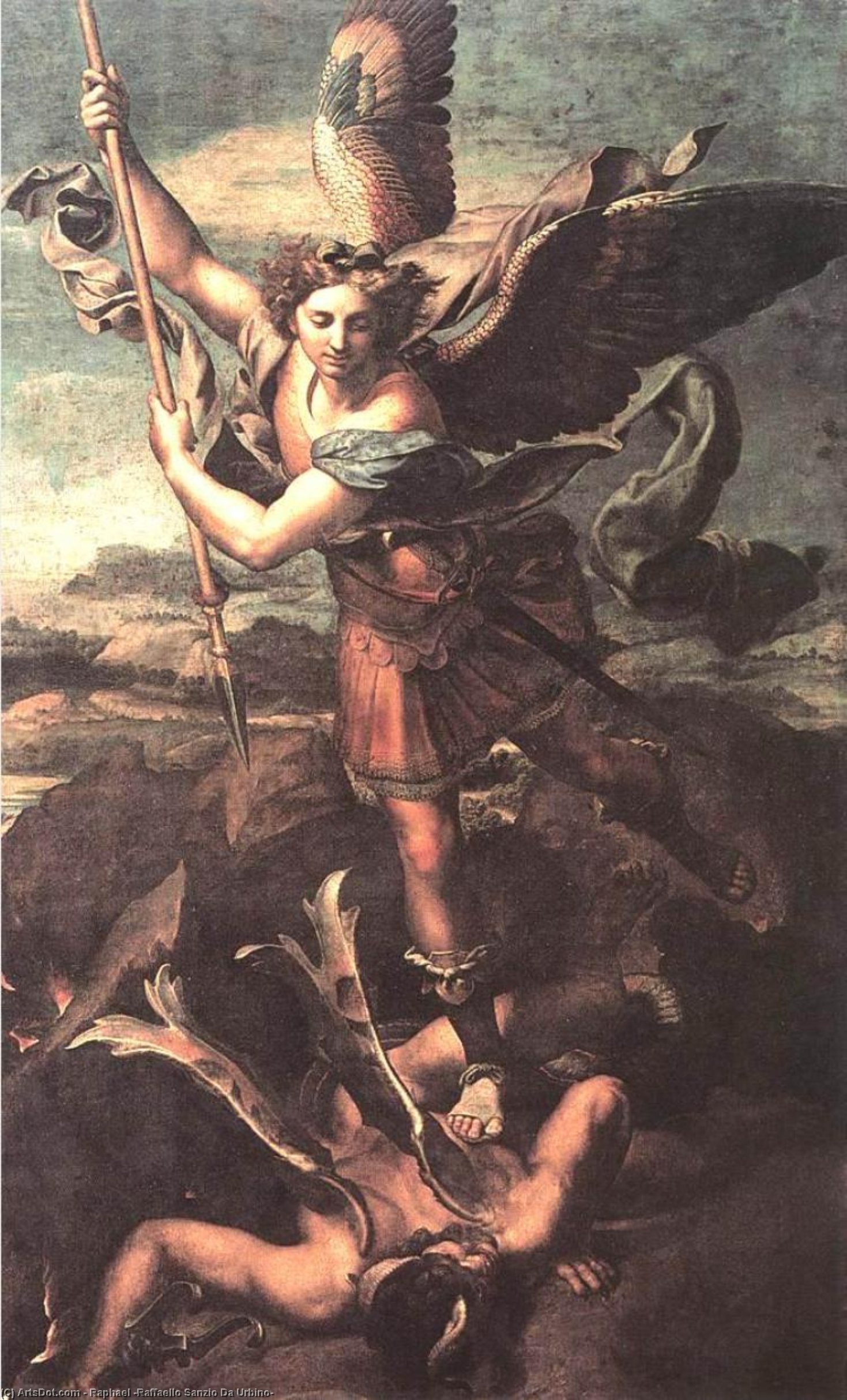 Wikioo.org - สารานุกรมวิจิตรศิลป์ - จิตรกรรม Raphael (Raffaello Sanzio Da Urbino) - St Michael and the Satan