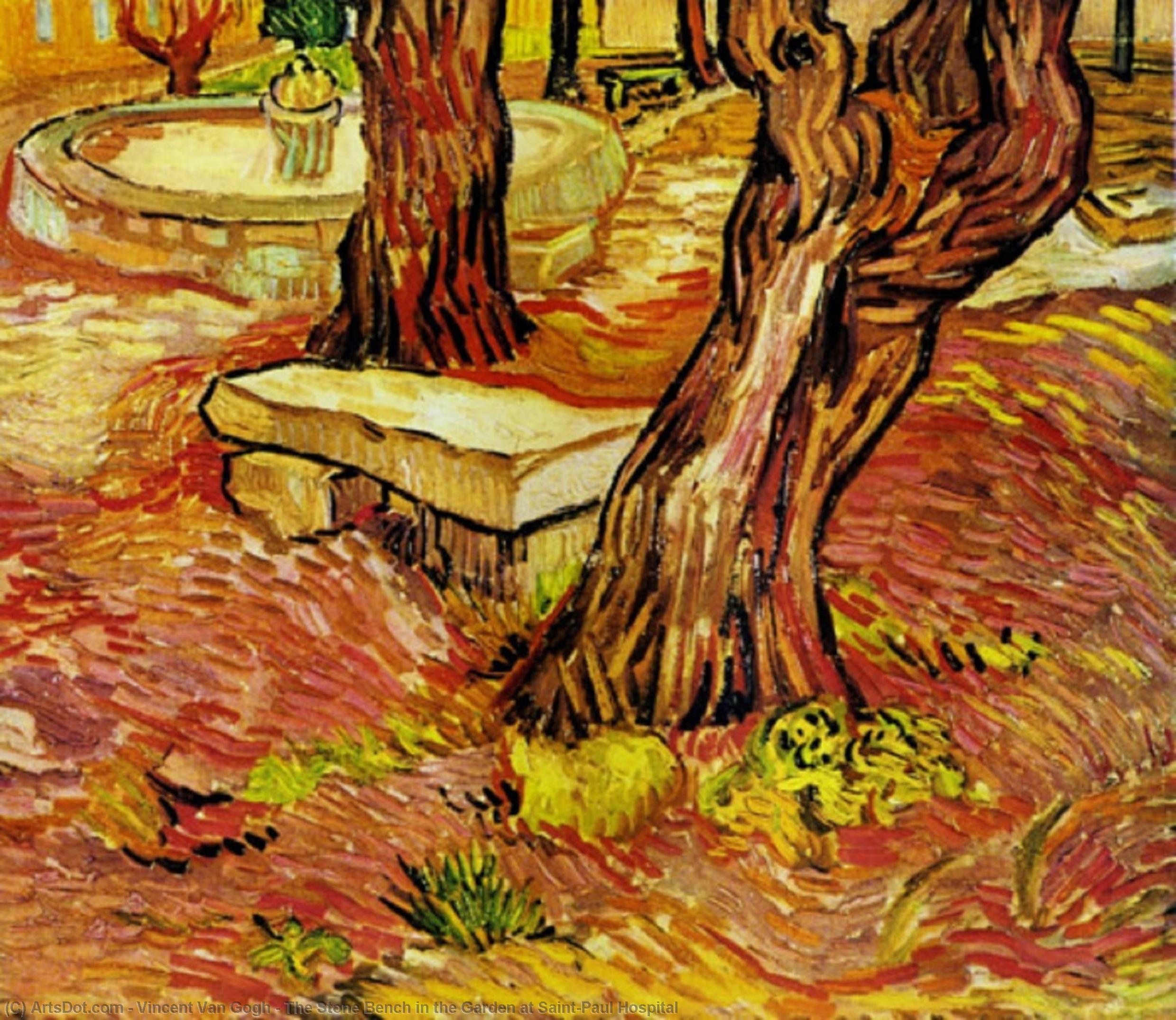 Wikioo.org – La Enciclopedia de las Bellas Artes - Pintura, Obras de arte de Vincent Van Gogh - la piedra Banco en el jardín a Saint-Paul Hospital