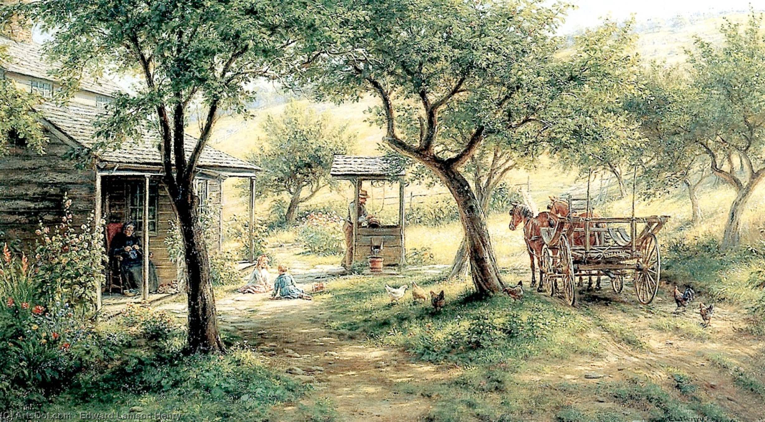Wikioo.org – L'Encyclopédie des Beaux Arts - Peinture, Oeuvre de Edward Lamson Henry - Arrêt à  eau  son  cheval