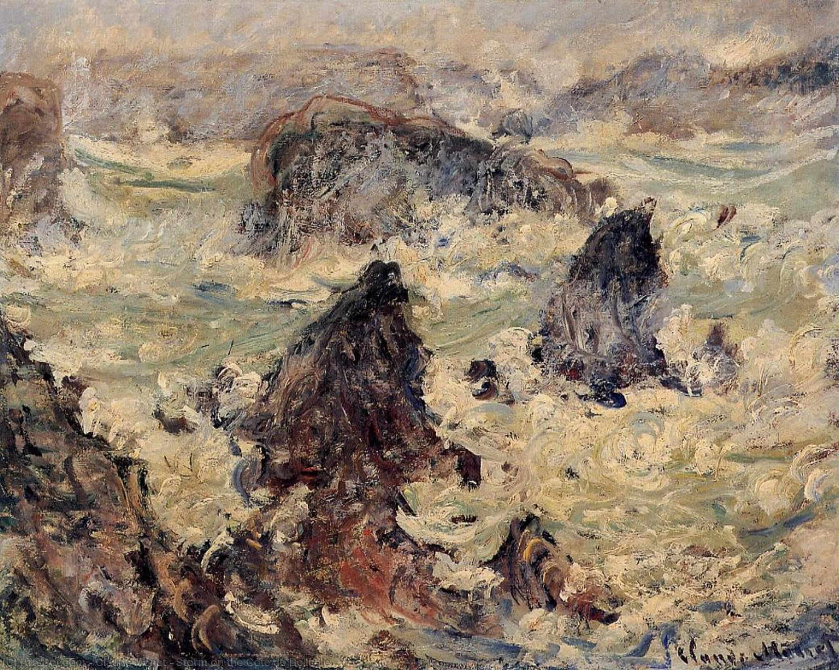 Wikoo.org - موسوعة الفنون الجميلة - اللوحة، العمل الفني Claude Monet - Storm on the Cote de Belle-Ile