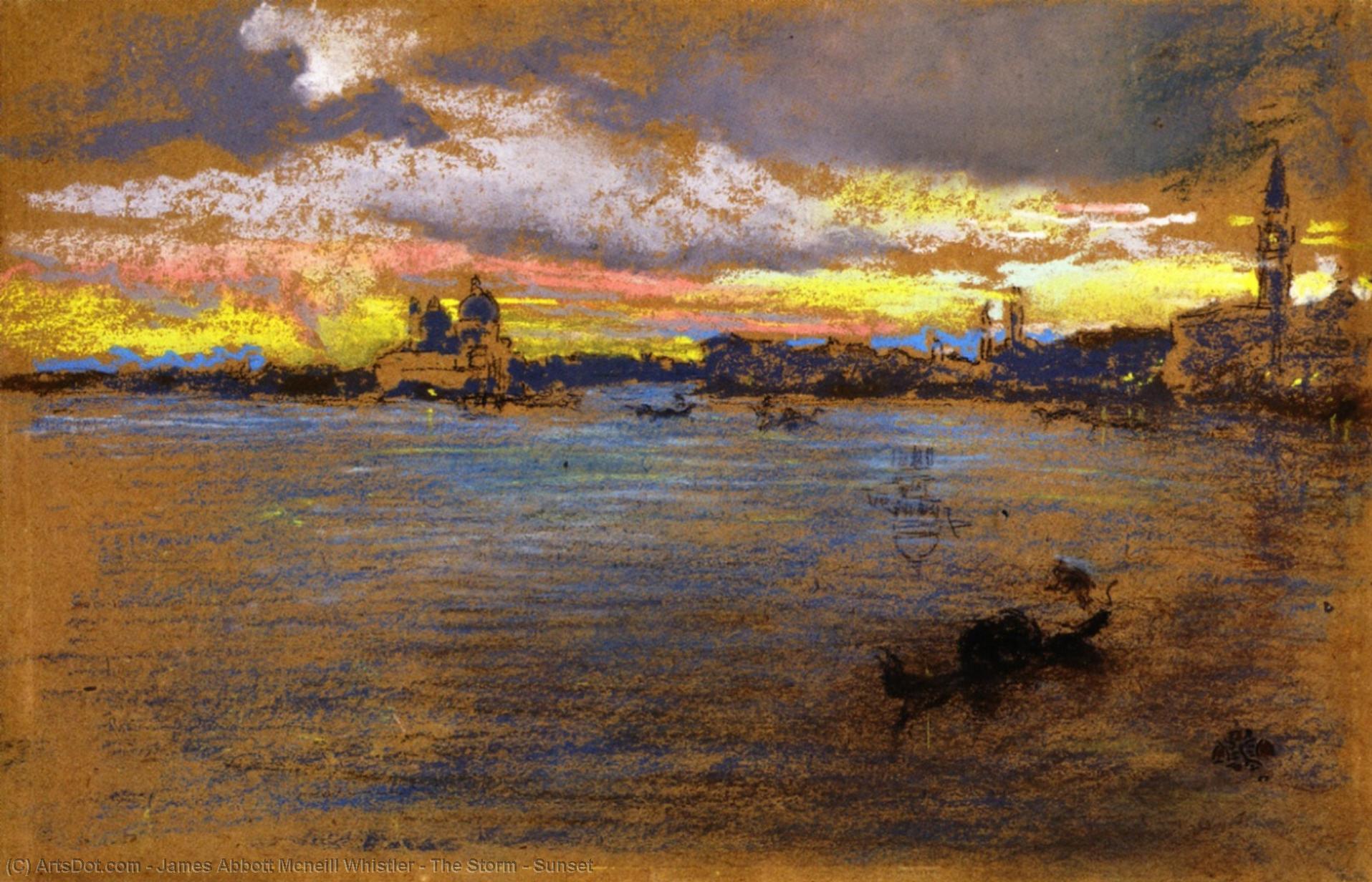 Wikioo.org – La Enciclopedia de las Bellas Artes - Pintura, Obras de arte de James Abbott Mcneill Whistler - la tormenta -   Atardecer en