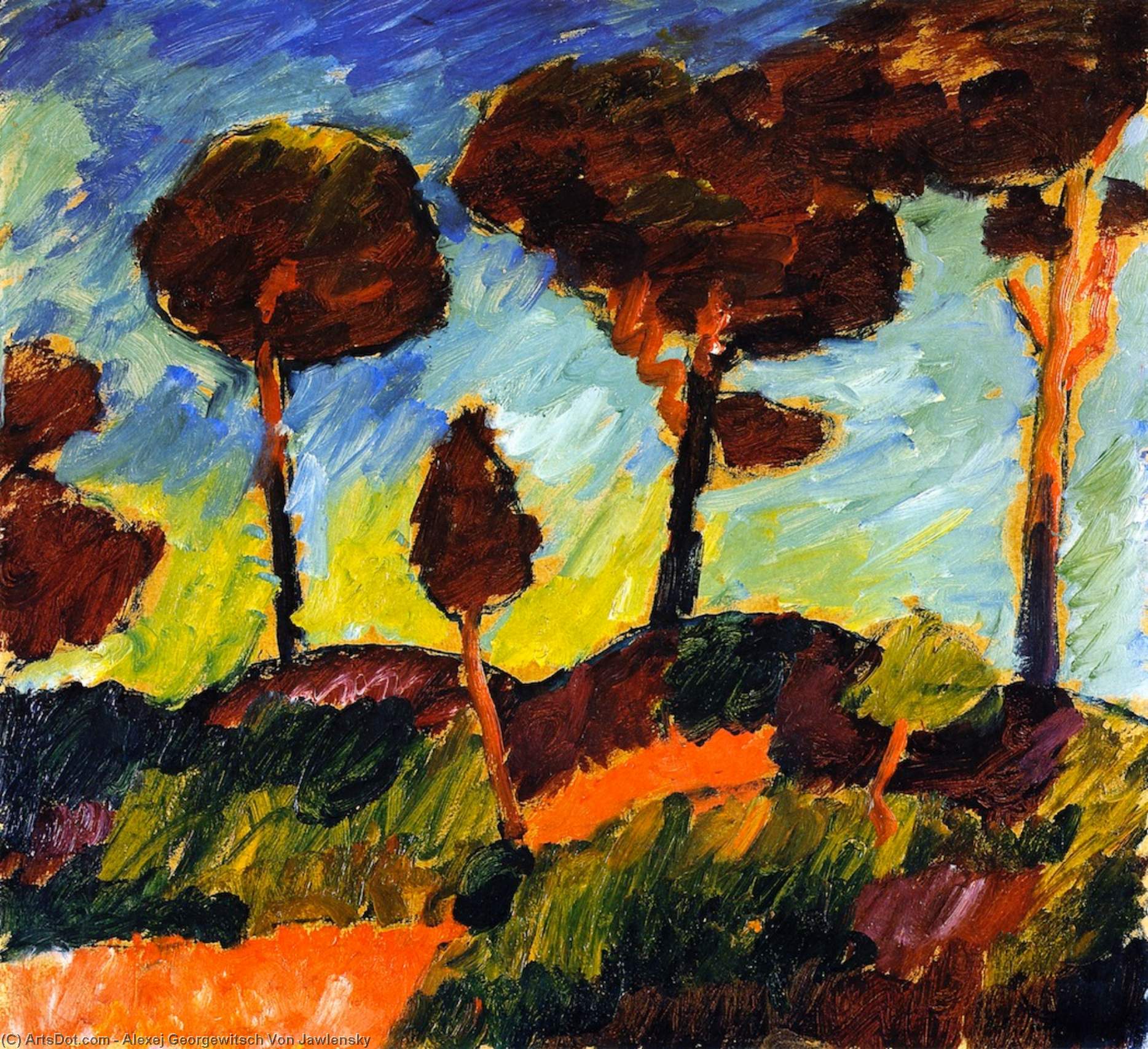 Wikioo.org - The Encyclopedia of Fine Arts - Painting, Artwork by Alexej Georgewitsch Von Jawlensky - Stormy Pine Trees at Prerow