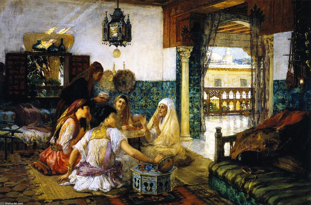 Wikioo.org - The Encyclopedia of Fine Arts - Painting, Artwork by Frederick Arthur Bridgman - The Story (also known as In the Harem)