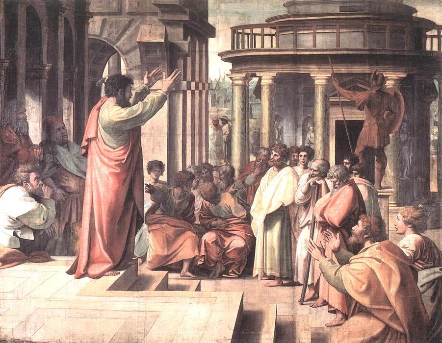WikiOO.org - Enciclopedia of Fine Arts - Pictura, lucrări de artă Raphael (Raffaello Sanzio Da Urbino) - St Paul Preaching in Athens