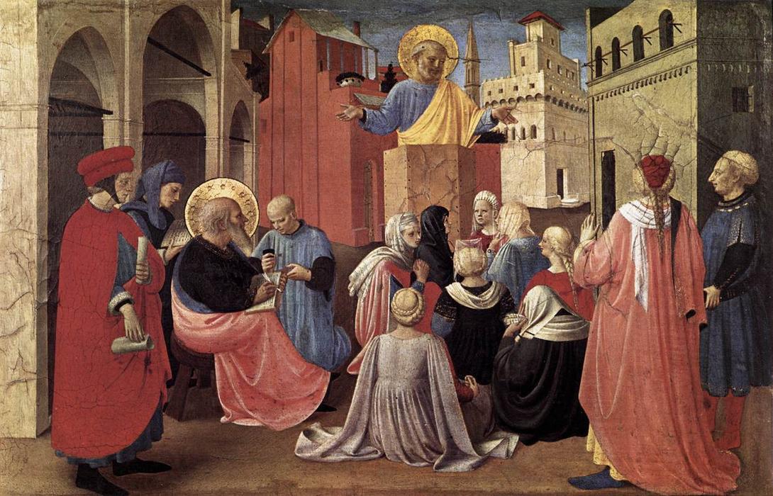 Wikioo.org - The Encyclopedia of Fine Arts - Painting, Artwork by Fra Angelico - St Peter Preaching in the Presence of St Mark (Linaioli Tabernacle)