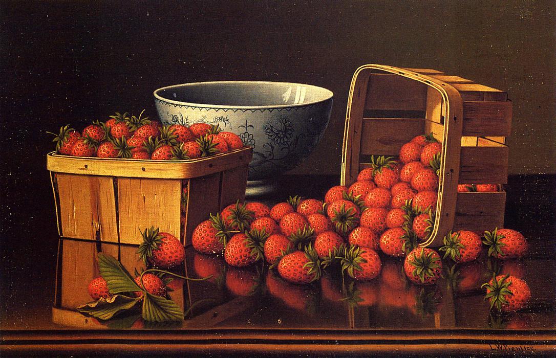 Wikioo.org - The Encyclopedia of Fine Arts - Painting, Artwork by Levi Wells Prentice - Strawberries with Porcelain Bowl
