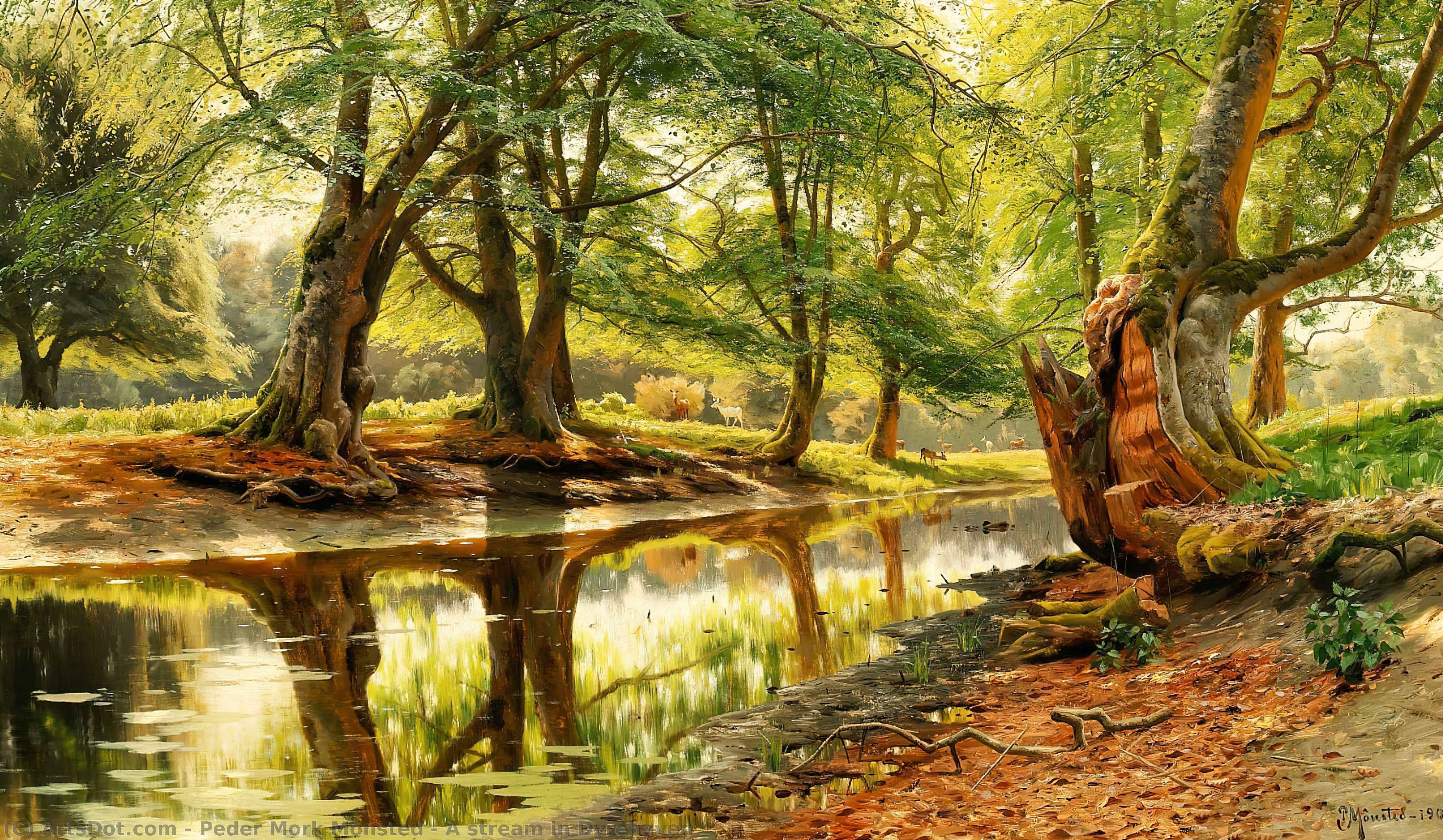 Wikioo.org - The Encyclopedia of Fine Arts - Painting, Artwork by Peder Mork Monsted - A stream in Dyrehaven