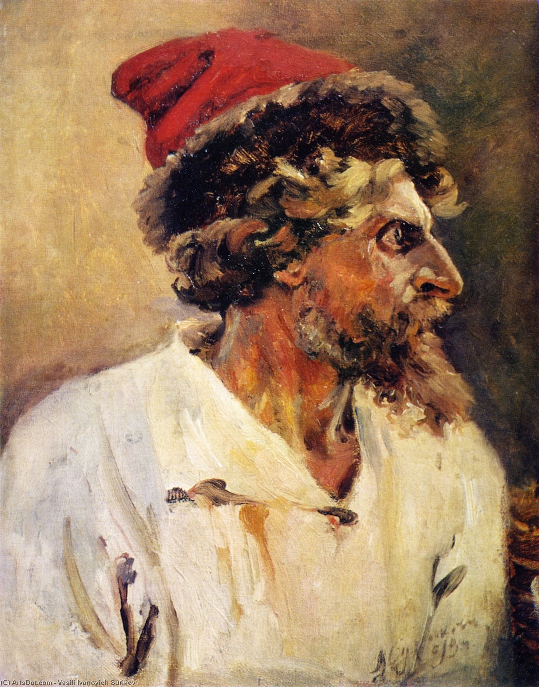 WikiOO.org - Encyclopedia of Fine Arts - Schilderen, Artwork Vasili Ivanovich Surikov - Strelets in a Cap (study)