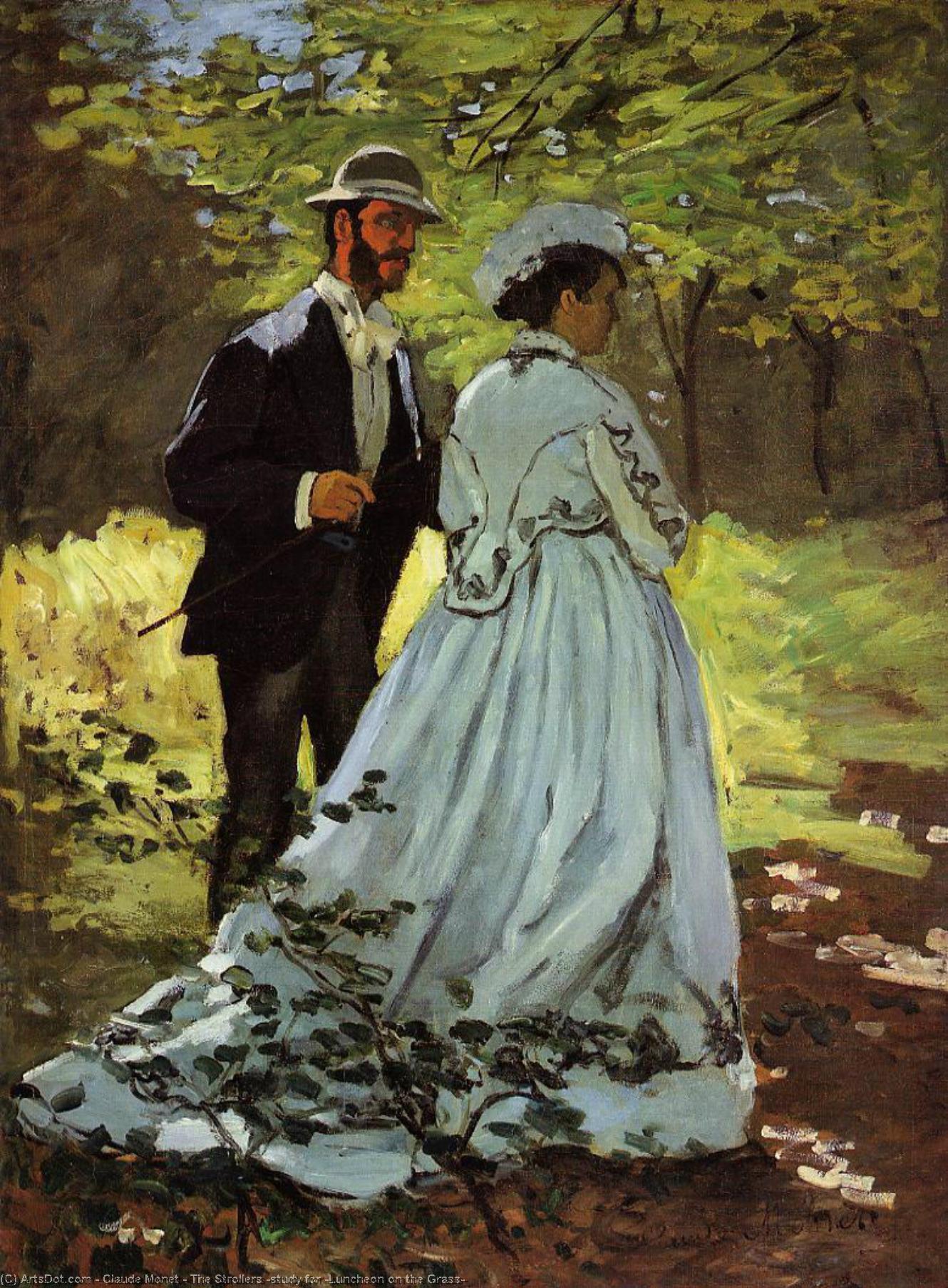 Wikioo.org - The Encyclopedia of Fine Arts - Painting, Artwork by Claude Monet - The Strollers (study for 'Luncheon on the Grass'