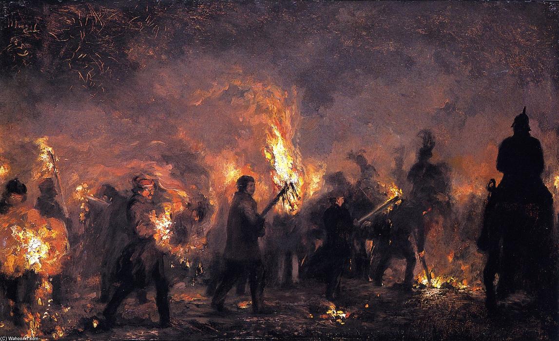 Wikioo.org - The Encyclopedia of Fine Arts - Painting, Artwork by Adolph Menzel - Students' Torchlight Procession