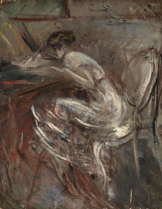 WikiOO.org - Encyclopedia of Fine Arts - Maľba, Artwork Giovanni Boldini - Studio di donna che scrive