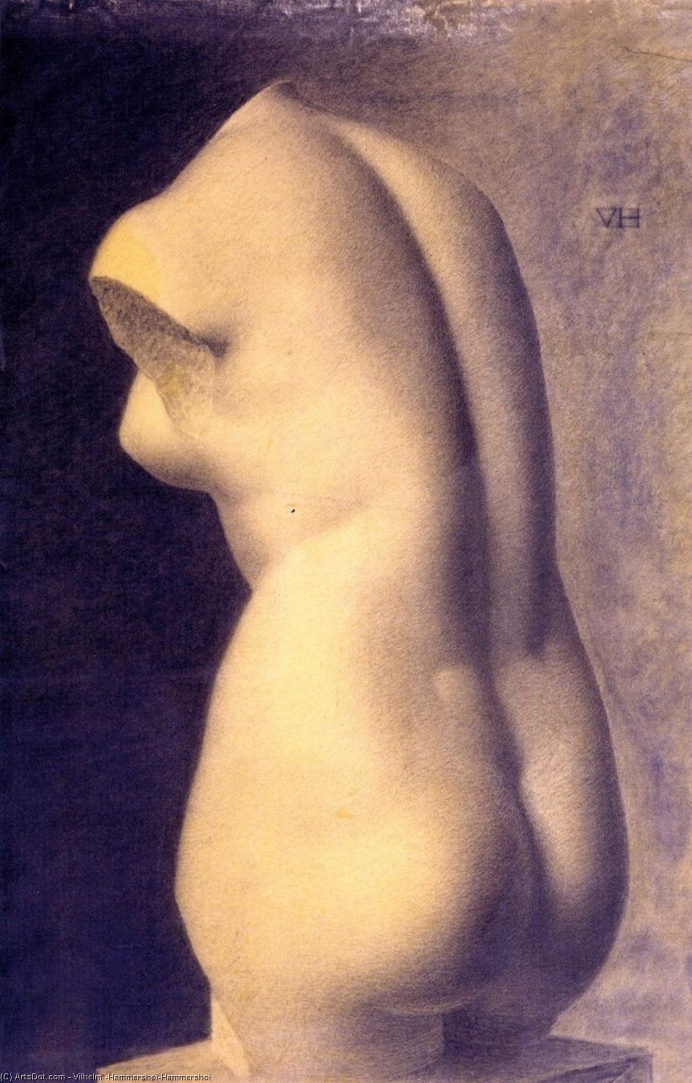 Wikioo.org - The Encyclopedia of Fine Arts - Painting, Artwork by Vilhelm (Hammershøi)Hammershoi - Study drawing of plaster cast of ancient Greek Aphrodite, toss from c. 500 BC