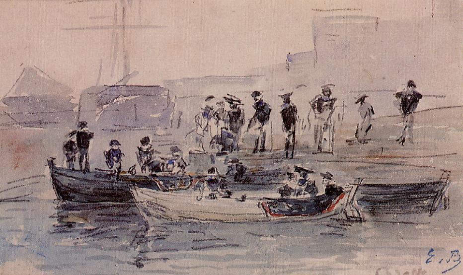 Wikioo.org - The Encyclopedia of Fine Arts - Painting, Artwork by Eugène Louis Boudin - Study for 'Marines Landing in Brest Harbor'