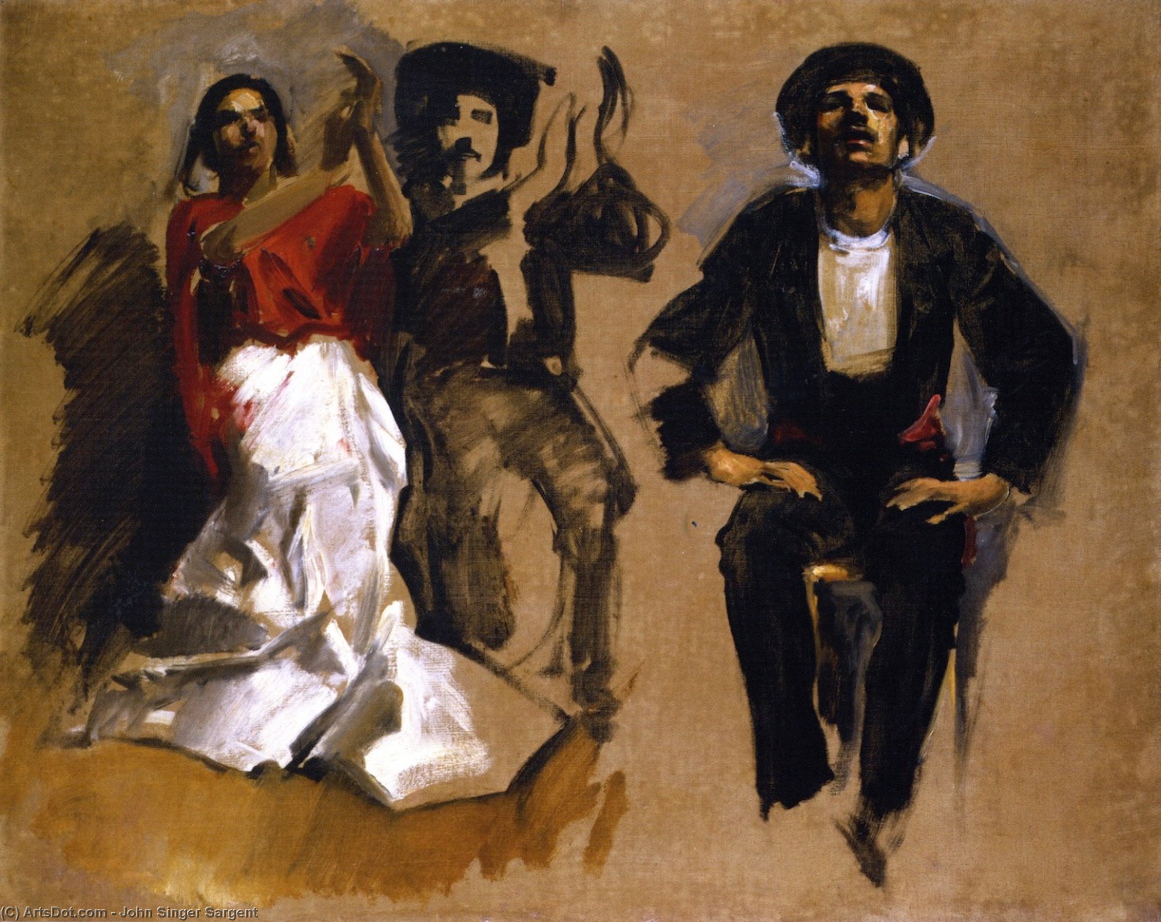 Wikioo.org - The Encyclopedia of Fine Arts - Painting, Artwork by John Singer Sargent - Study for Seated Figures 'El Jaleo'