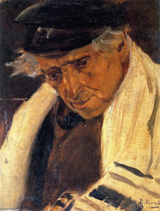 Wikioo.org - The Encyclopedia of Fine Arts - Painting, Artwork by Max Liebermann - Study Head of a Man (also known as Sephardic Jew with a Prayer Shawl, Facing Left)