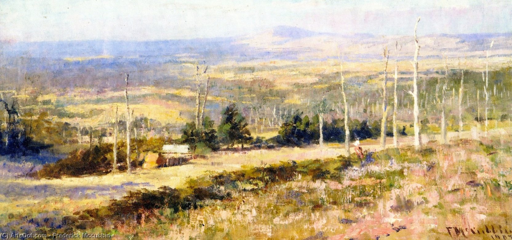Wikioo.org - The Encyclopedia of Fine Arts - Painting, Artwork by Frederick Mccubbin - Study in Blue and Gold (also known as Figure on a Hillside in a Summer Landscape)