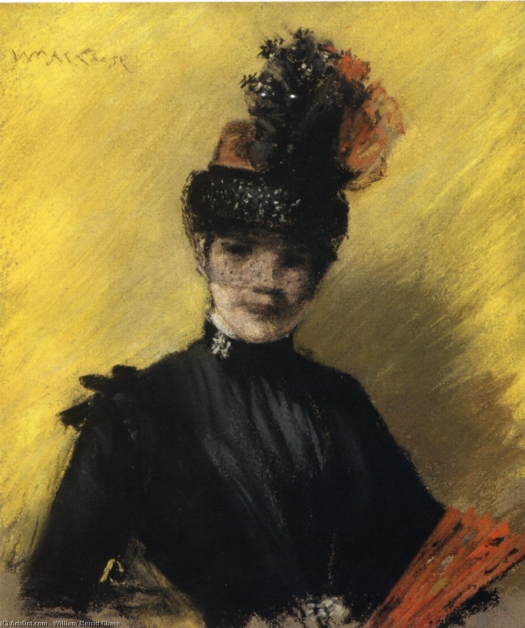 Wikioo.org - The Encyclopedia of Fine Arts - Painting, Artwork by William Merritt Chase - Study of Black against Yellow (also known as Portrait of Mrs. Chase)