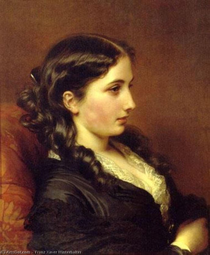 Wikioo.org - The Encyclopedia of Fine Arts - Painting, Artwork by Franz Xaver Winterhalter - Study of a Girl in Profile