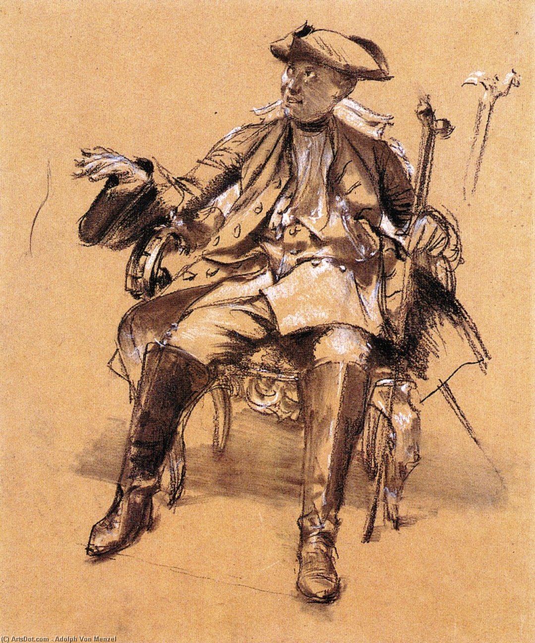 WikiOO.org - Encyclopedia of Fine Arts - Lukisan, Artwork Adolph Menzel - Study of Model for Frederick II in an Armchair