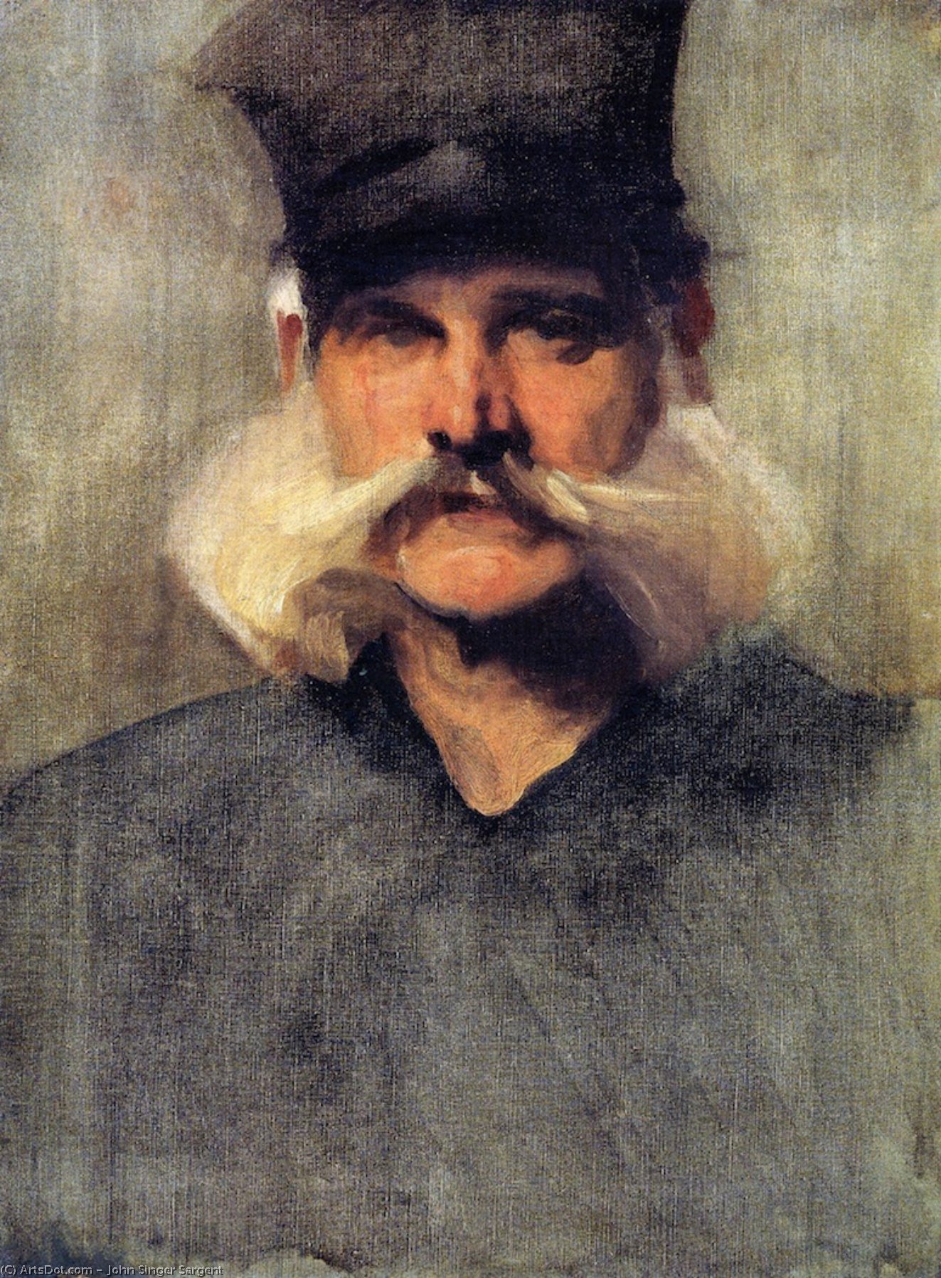 Wikioo.org – L'Encyclopédie des Beaux Arts - Peinture, Oeuvre de John Singer Sargent - étude des un homme Portant un grand noir Chapeau