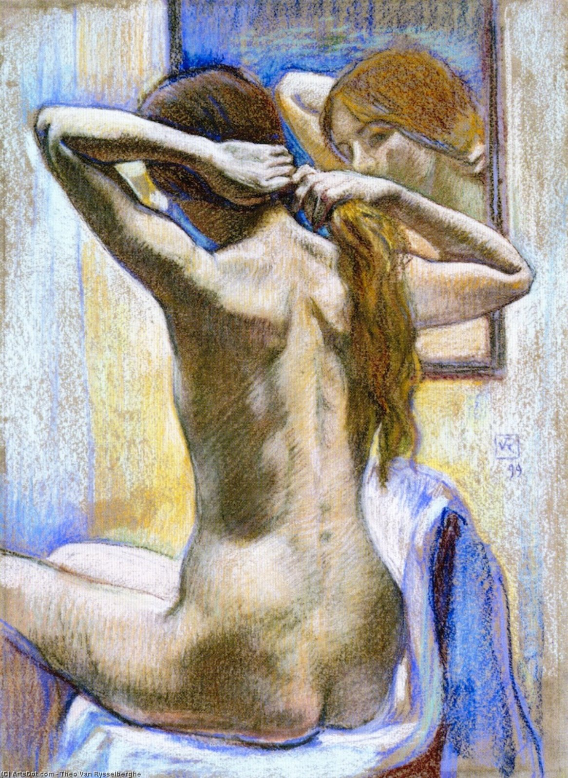 WikiOO.org - Енциклопедия за изящни изкуства - Живопис, Произведения на изкуството Theo Van Rysselberghe - Study of Nude (also known as From the Back: Wiman in Mirror)