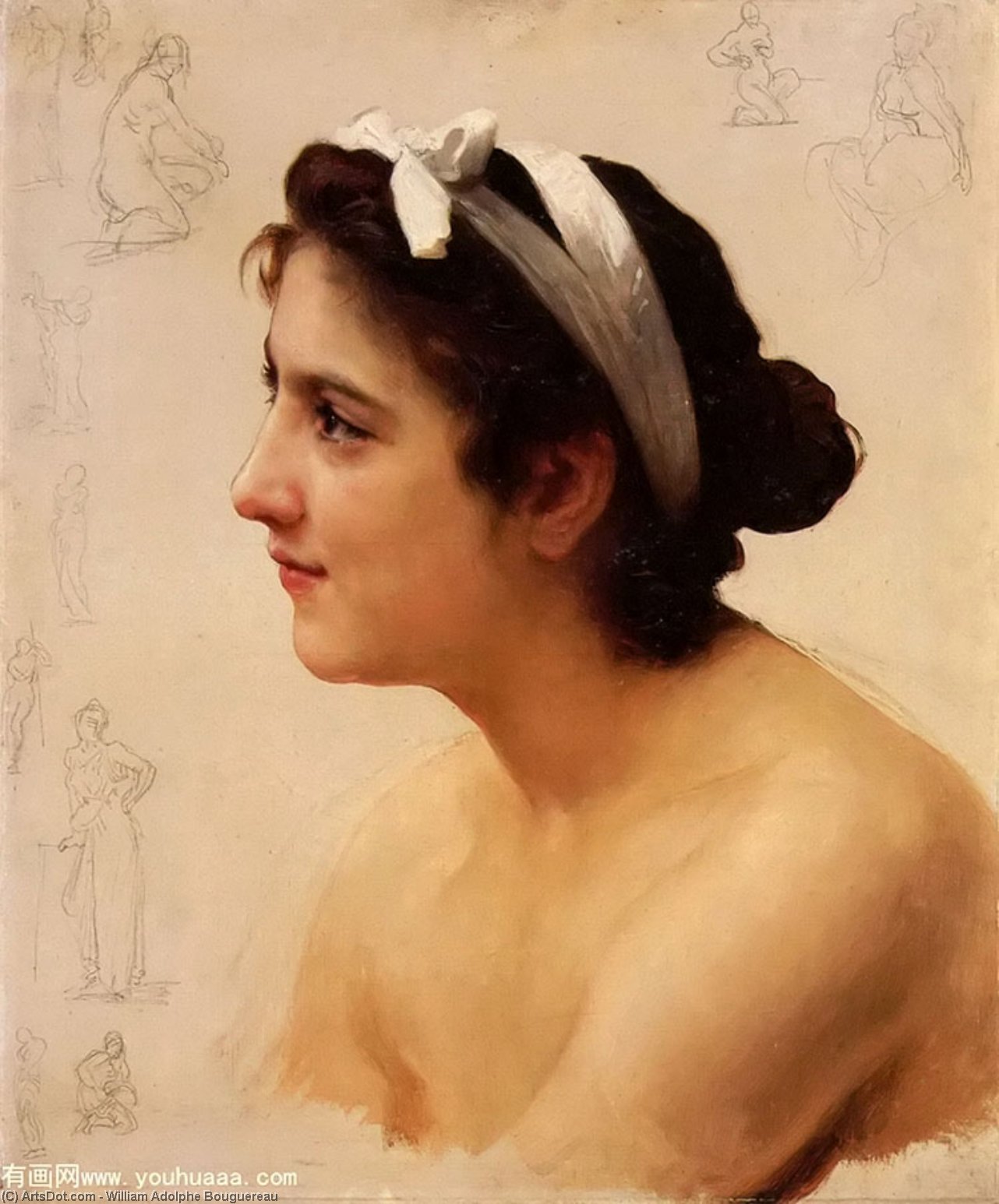 Wikioo.org - The Encyclopedia of Fine Arts - Painting, Artwork by William Adolphe Bouguereau - Study of a Woman