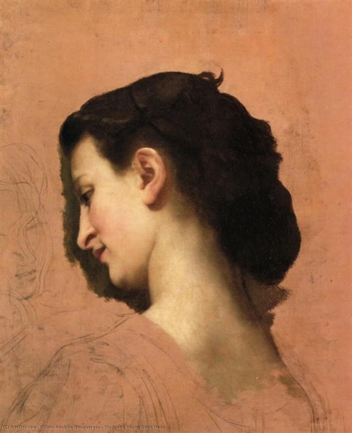 Wikioo.org - The Encyclopedia of Fine Arts - Painting, Artwork by William Adolphe Bouguereau - Study of a Young Girl's Head