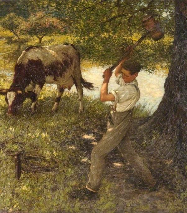 Wikioo.org - The Encyclopedia of Fine Arts - Painting, Artwork by Henry Herbert La Thangue - Stumping the Cow