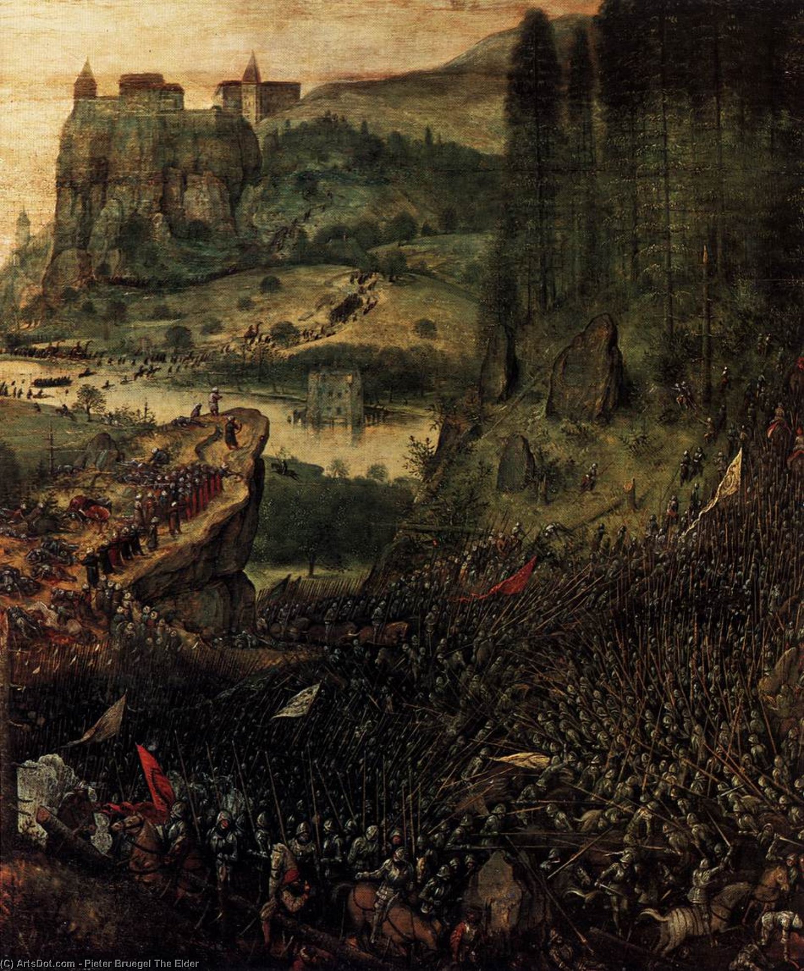 Wikioo.org – La Enciclopedia de las Bellas Artes - Pintura, Obras de arte de Pieter Bruegel The Elder - El suicidio de Saúl Detalle