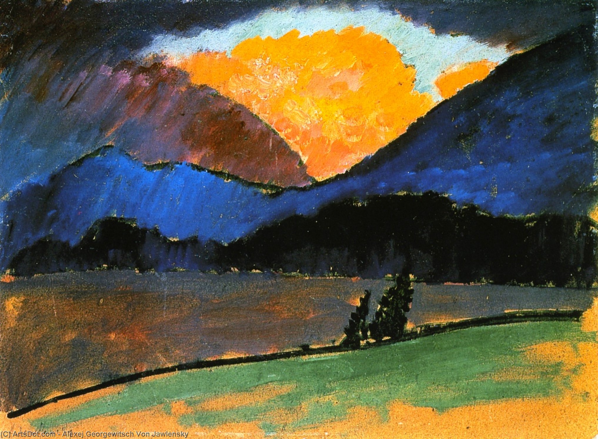 Wikioo.org - The Encyclopedia of Fine Arts - Painting, Artwork by Alexej Georgewitsch Von Jawlensky - Summer Evening in Murnau