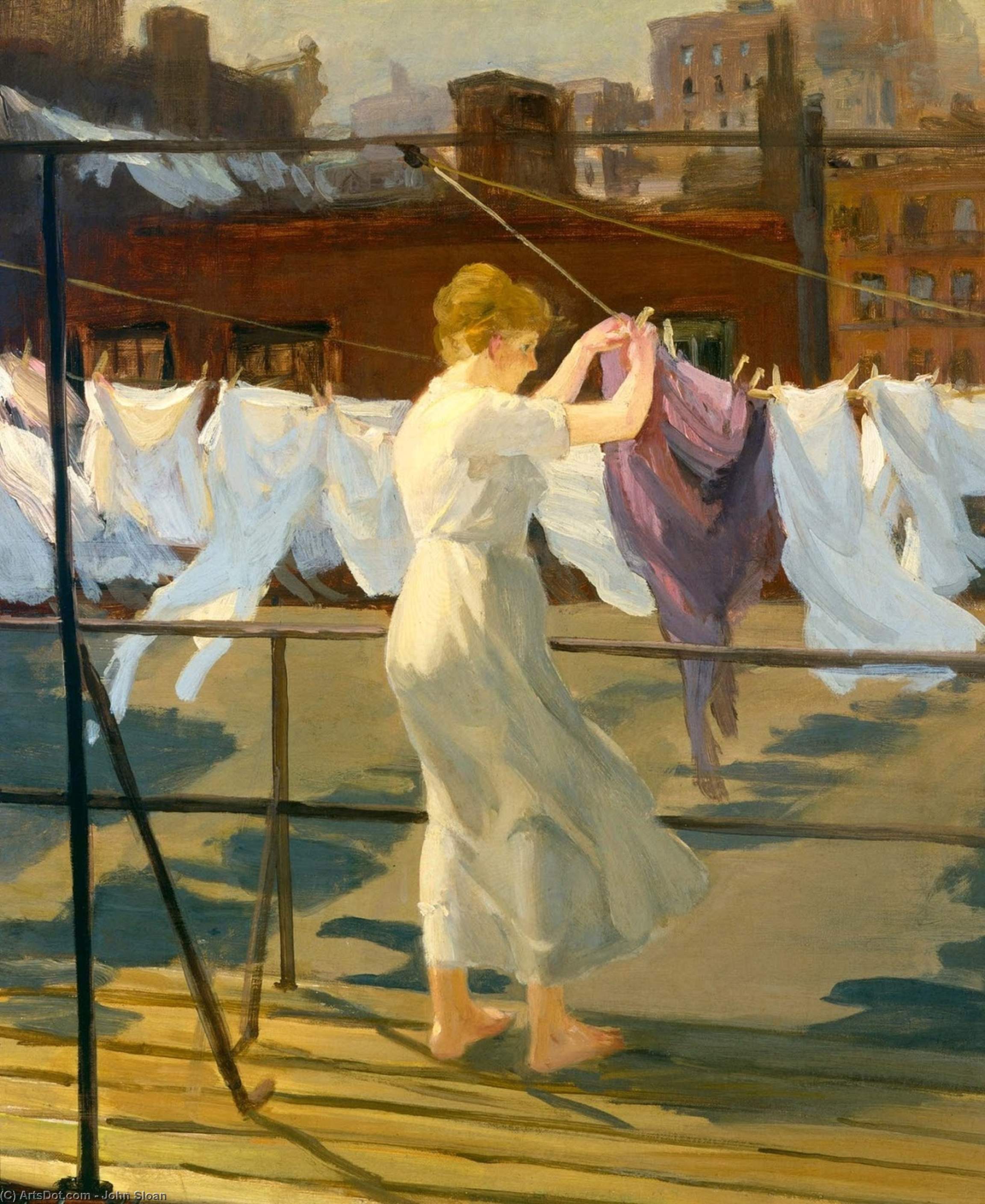 Wikioo.org - The Encyclopedia of Fine Arts - Painting, Artwork by John Sloan - Sun and Wind on the Roof