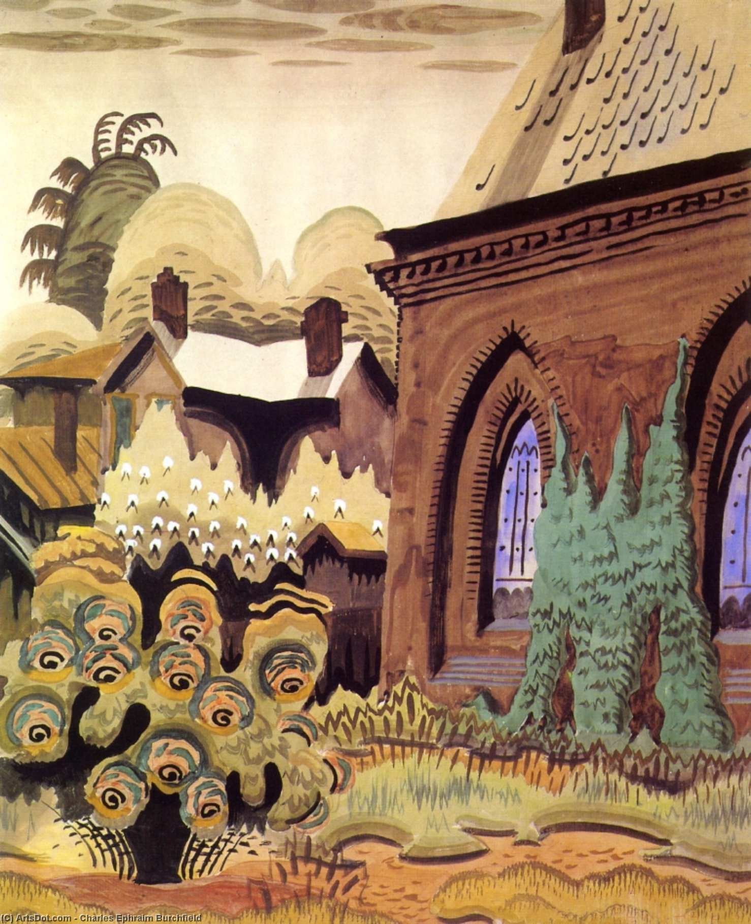 Wikioo.org - The Encyclopedia of Fine Arts - Painting, Artwork by Charles Ephraim Burchfield - Sunday Morning at Eleven O'Clock