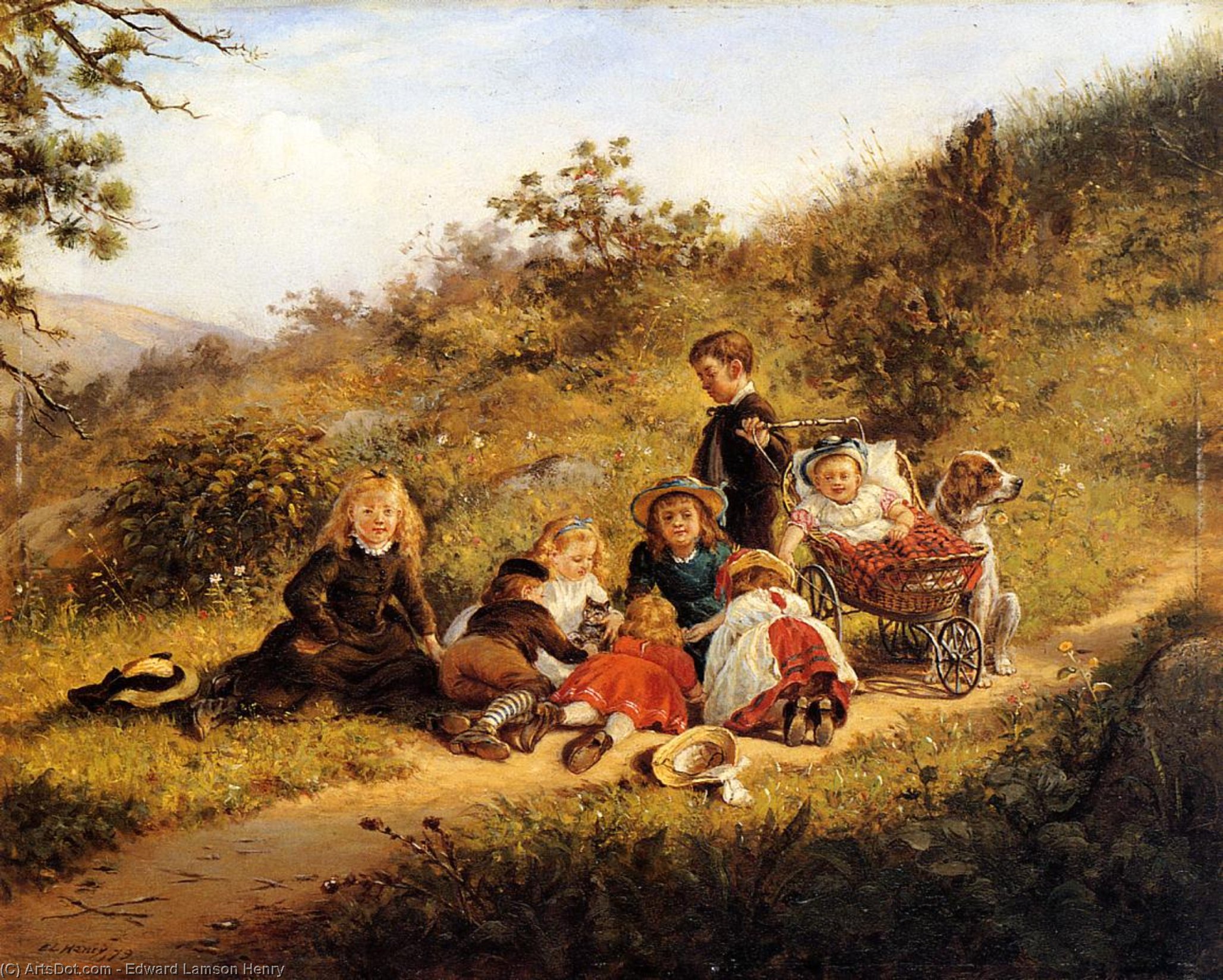 Wikioo.org – La Enciclopedia de las Bellas Artes - Pintura, Obras de arte de Edward Lamson Henry - el soleado  horas  todaclasede  la infancia