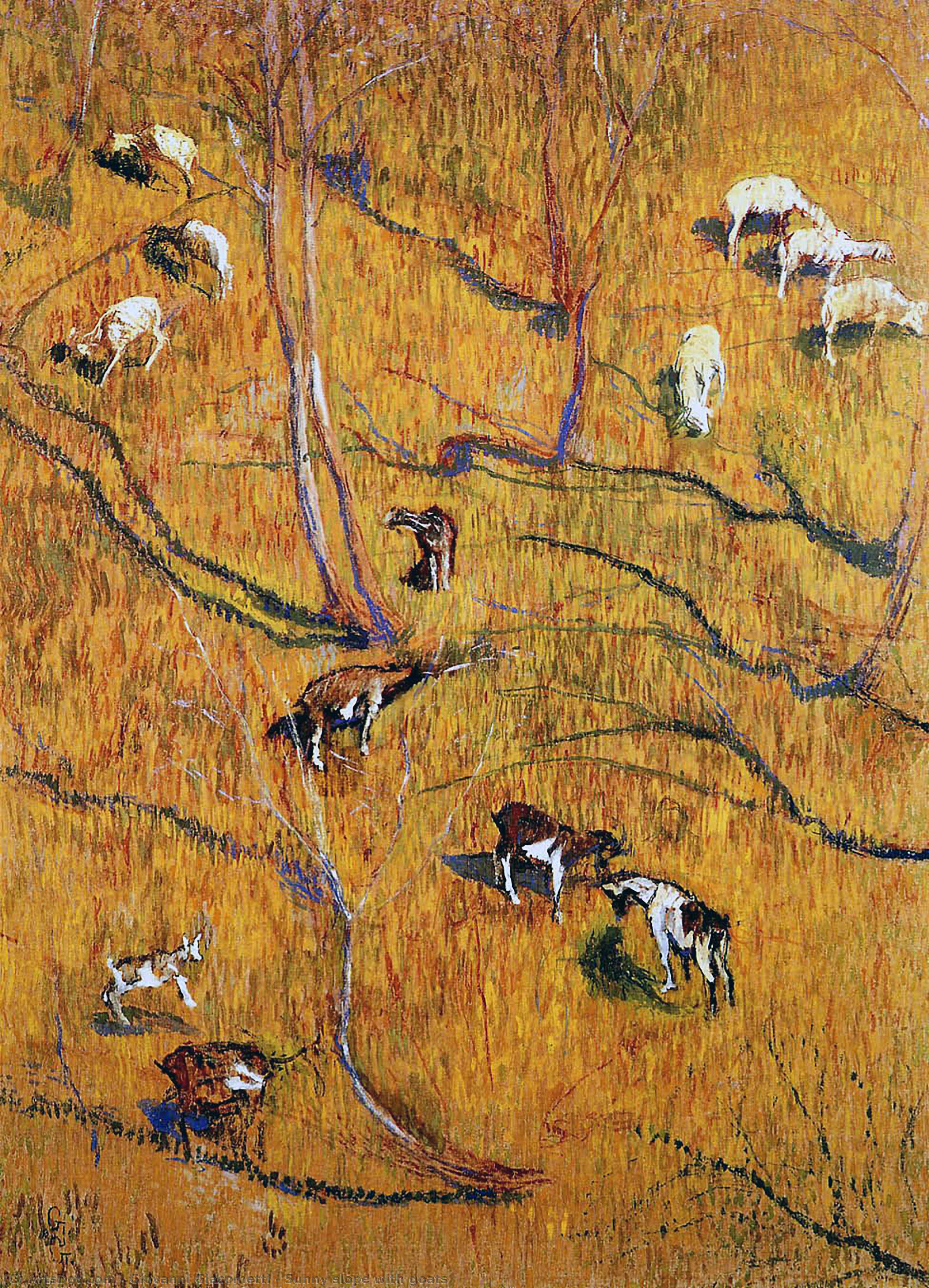 Wikioo.org - The Encyclopedia of Fine Arts - Painting, Artwork by Giovanni Giacometti - Sunny slope with goats
