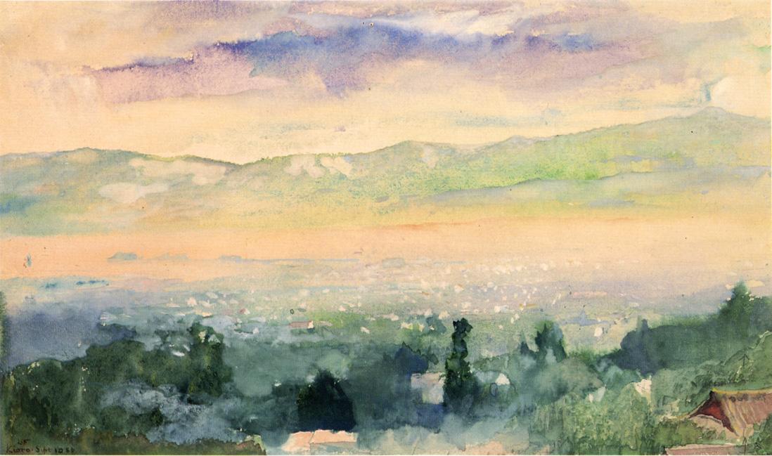 WikiOO.org - Encyclopedia of Fine Arts - Målning, konstverk John La Farge - Sunrise in Fog over Kyoto