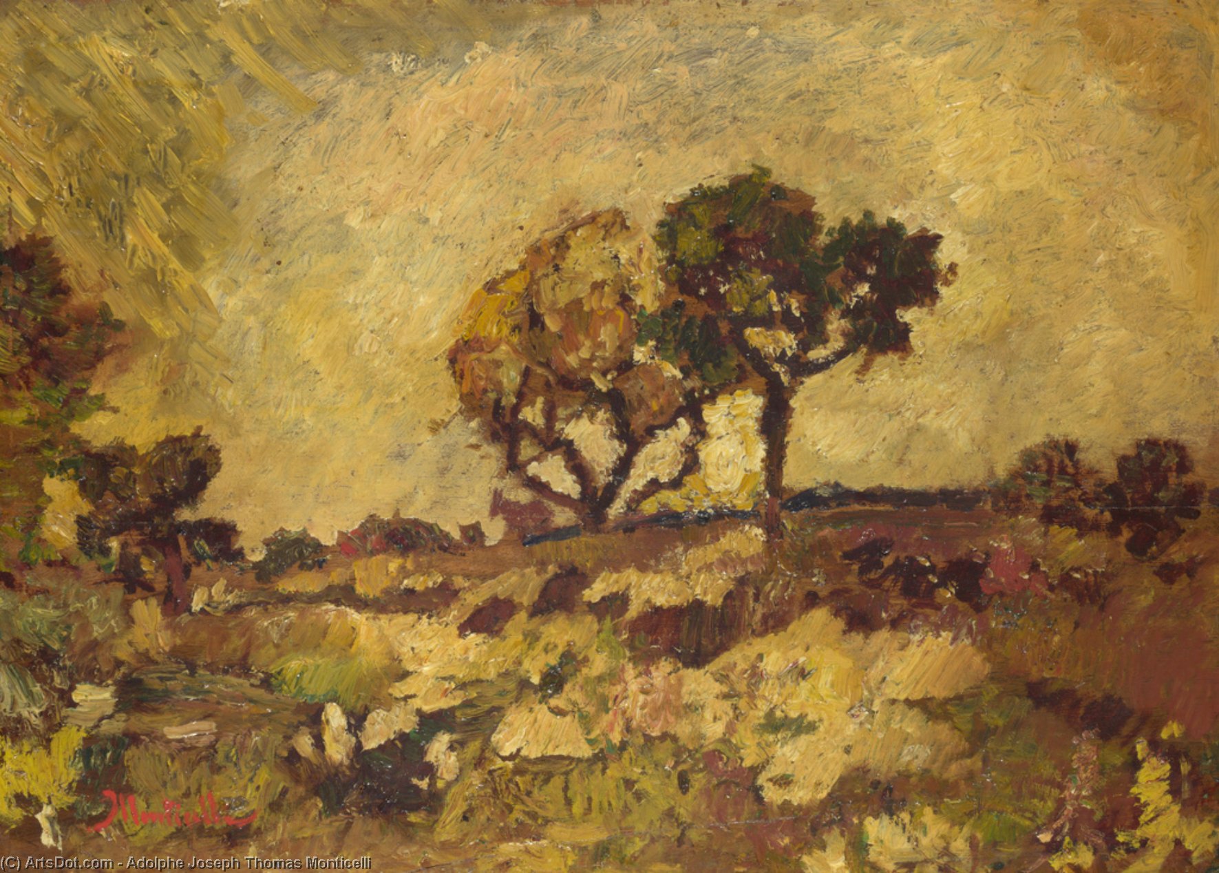 Wikioo.org - The Encyclopedia of Fine Arts - Painting, Artwork by Adolphe Joseph Thomas Monticelli - Sunset