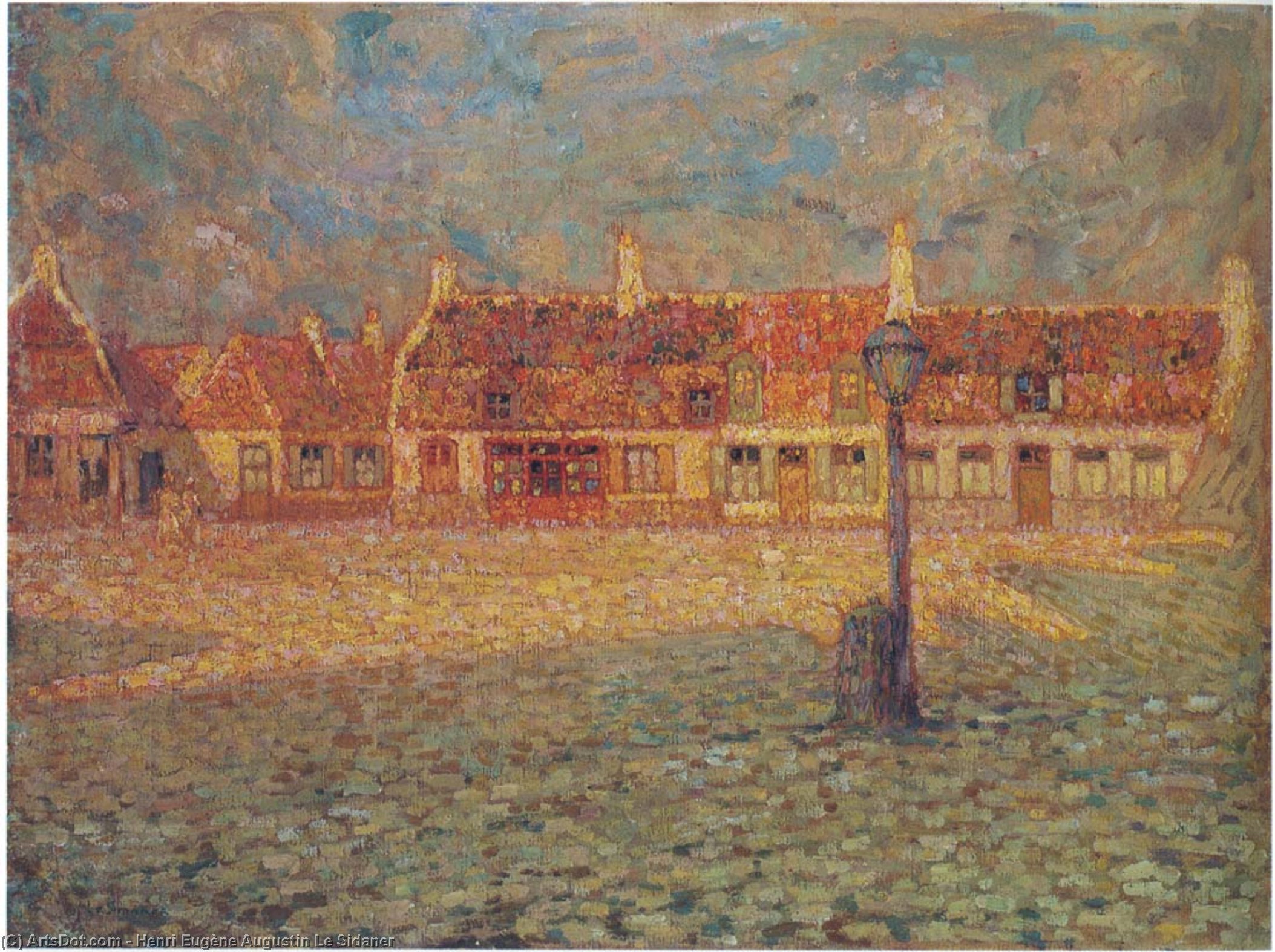 Wikioo.org - The Encyclopedia of Fine Arts - Painting, Artwork by Henri Eugène Augustin Le Sidaner - Sunset at the Petit Place Gravelines