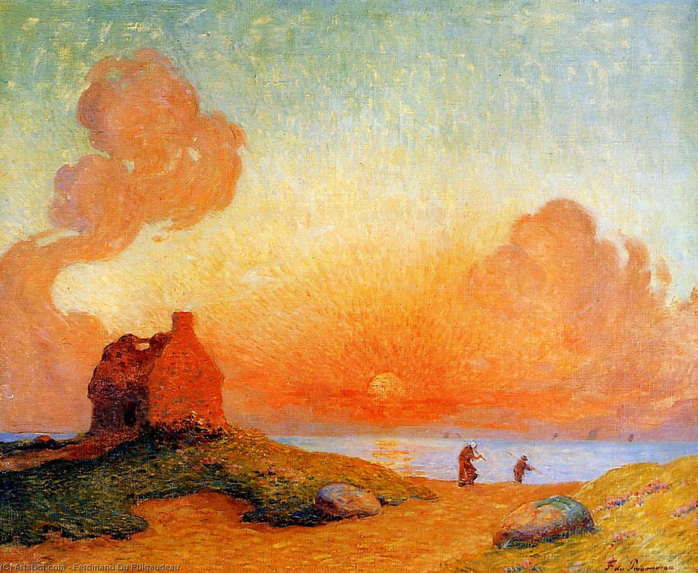 Wikioo.org - The Encyclopedia of Fine Arts - Painting, Artwork by Ferdinand Du Puigaudeau - Sunset by the Sea, Brittany
