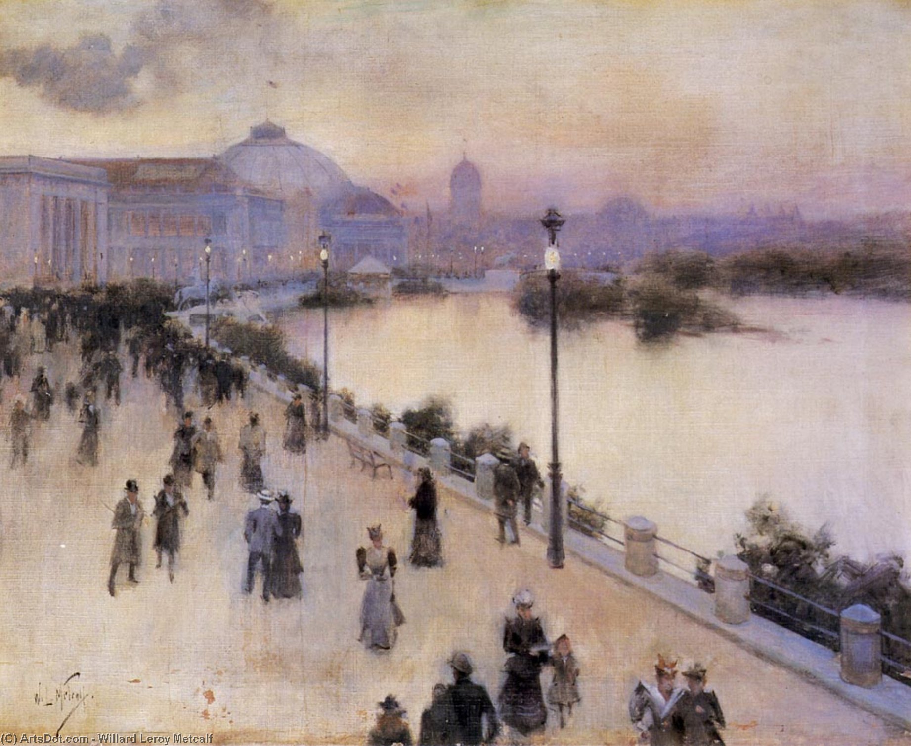 Wikioo.org - The Encyclopedia of Fine Arts - Painting, Artwork by Willard Leroy Metcalf - Sunset Hour on the West Lagoon, World Columbian Exposition 1893