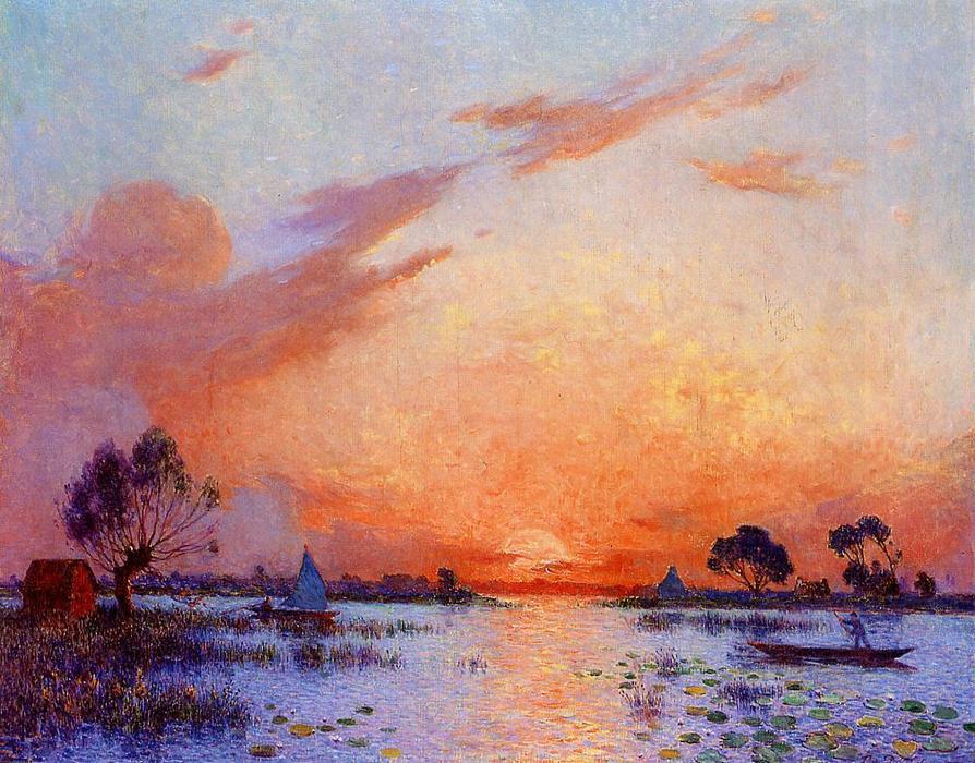 WikiOO.org - Encyclopedia of Fine Arts - Maleri, Artwork Ferdinand Du Puigaudeau - Sunset in Briere