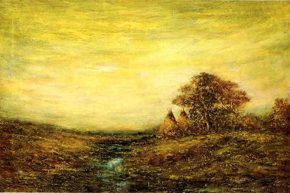 WikiOO.org - Encyclopedia of Fine Arts - Maleri, Artwork Ralph Albert Blakelock - Sunset, Indian Encampment