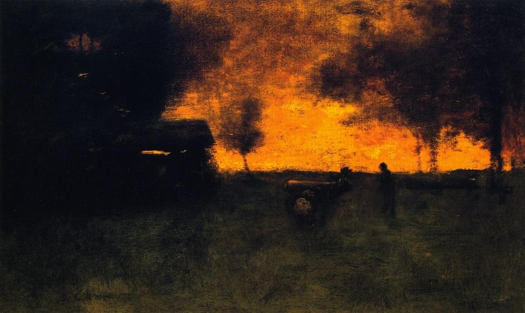 Wikioo.org - The Encyclopedia of Fine Arts - Painting, Artwork by George Inness - Sunset, Milking Time, Montclair