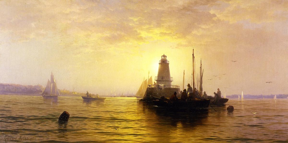 Wikioo.org - The Encyclopedia of Fine Arts - Painting, Artwork by Edward Moran - Sunset, New York Bay