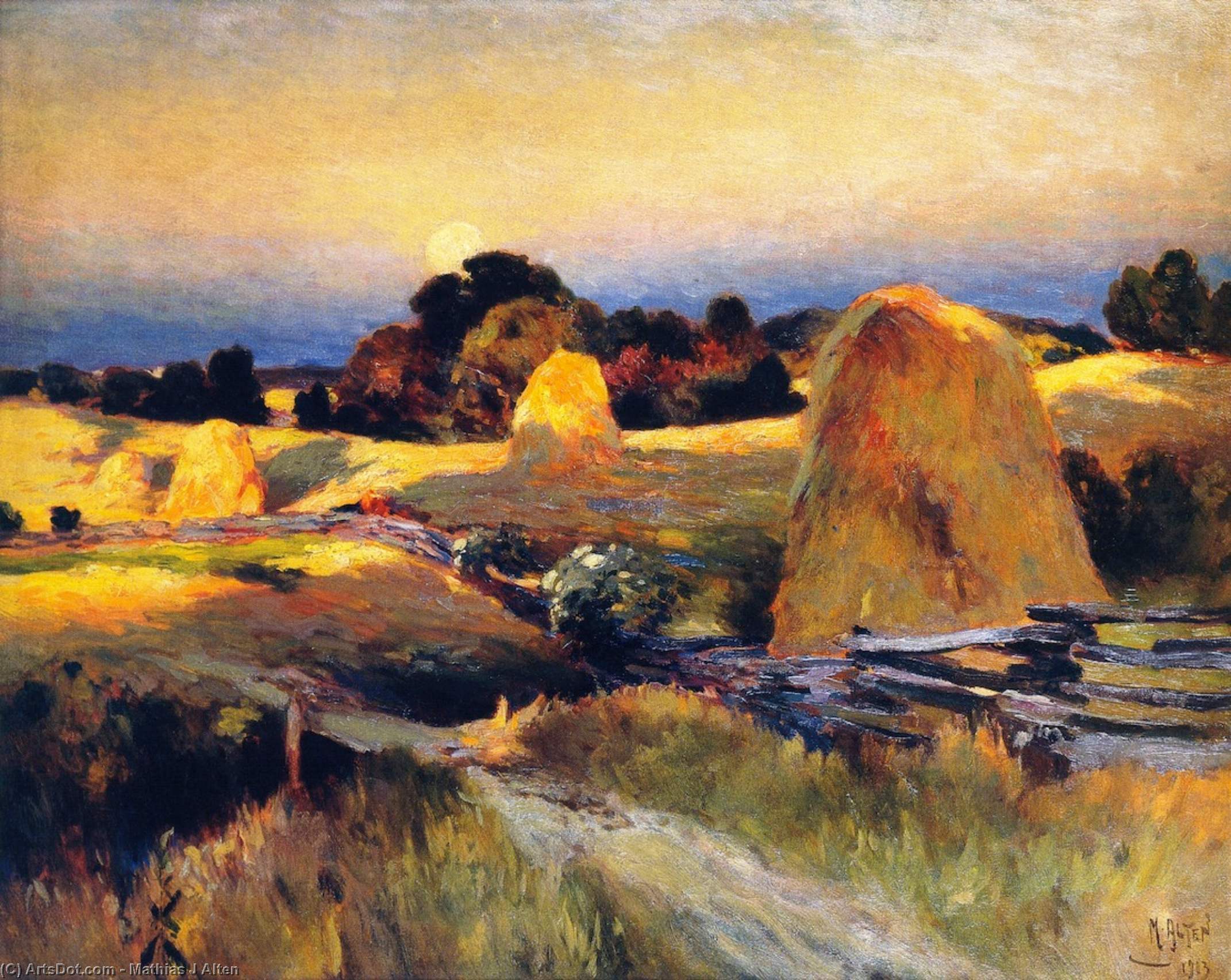 Wikioo.org - The Encyclopedia of Fine Arts - Painting, Artwork by Mathias Joseph Alten - Sunset of the Farm, Saugatuck