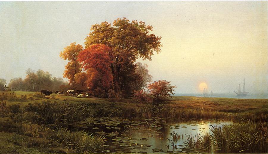 Wikioo.org - สารานุกรมวิจิตรศิลป์ - จิตรกรรม Edward Moran - Sunset on the Marsh