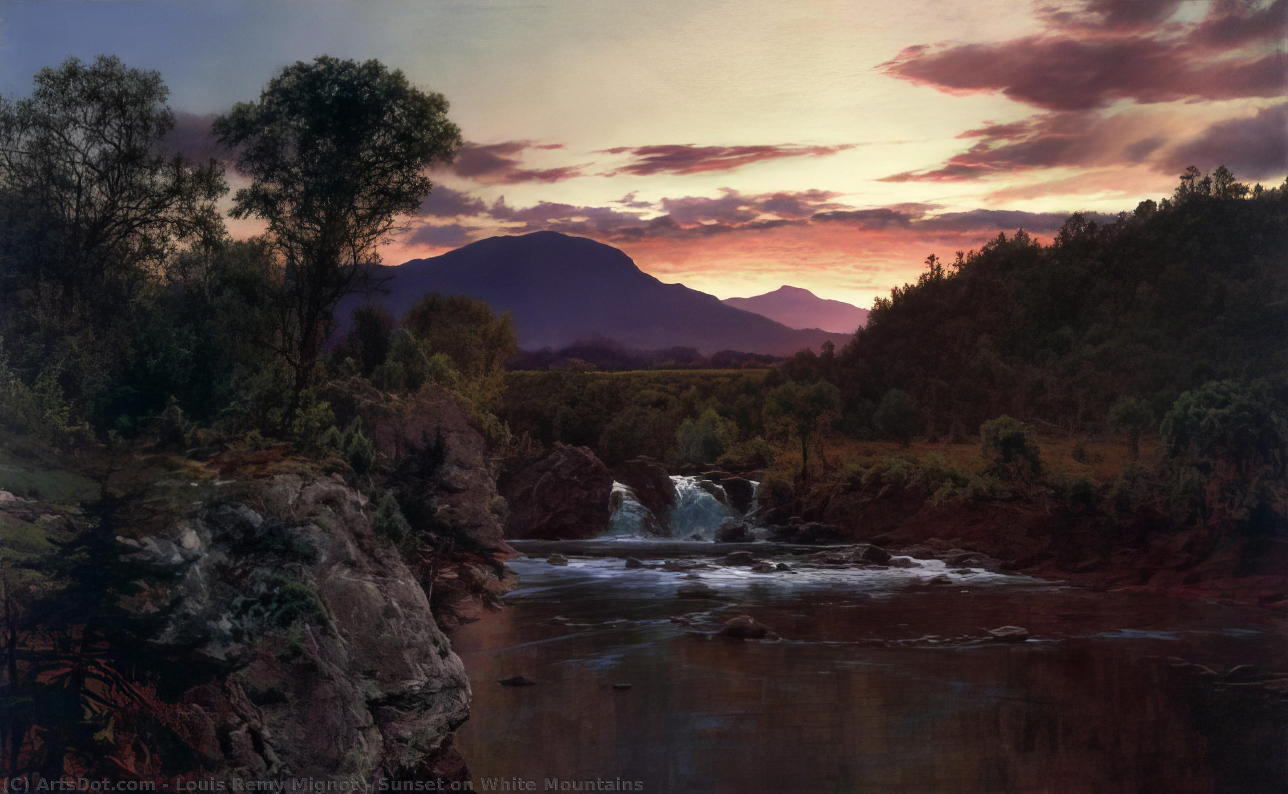 Wikioo.org - The Encyclopedia of Fine Arts - Painting, Artwork by Louis Remy Mignot - Sunset on White Mountains