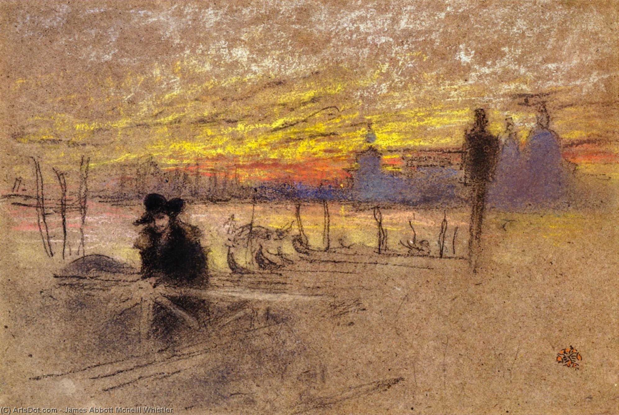 Wikioo.org - The Encyclopedia of Fine Arts - Painting, Artwork by James Abbott Mcneill Whistler - Sunset: Red and Gold - The Gondolier
