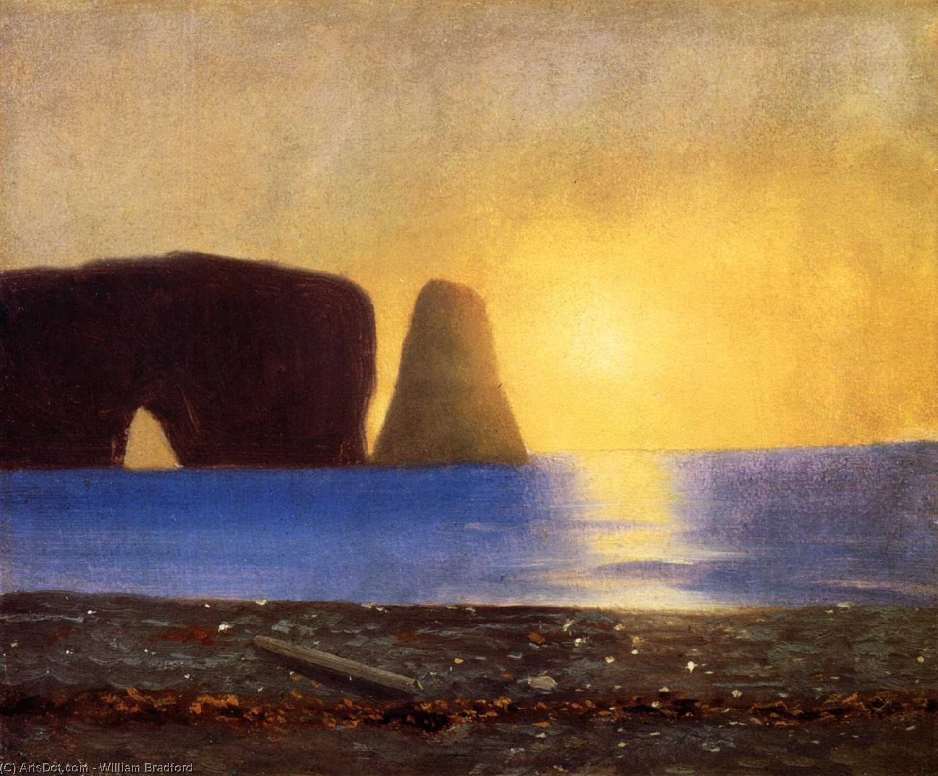 Wikioo.org - The Encyclopedia of Fine Arts - Painting, Artwork by William Bradford - The Sun Sets, Perce Rock, Gaspe, Quebec
