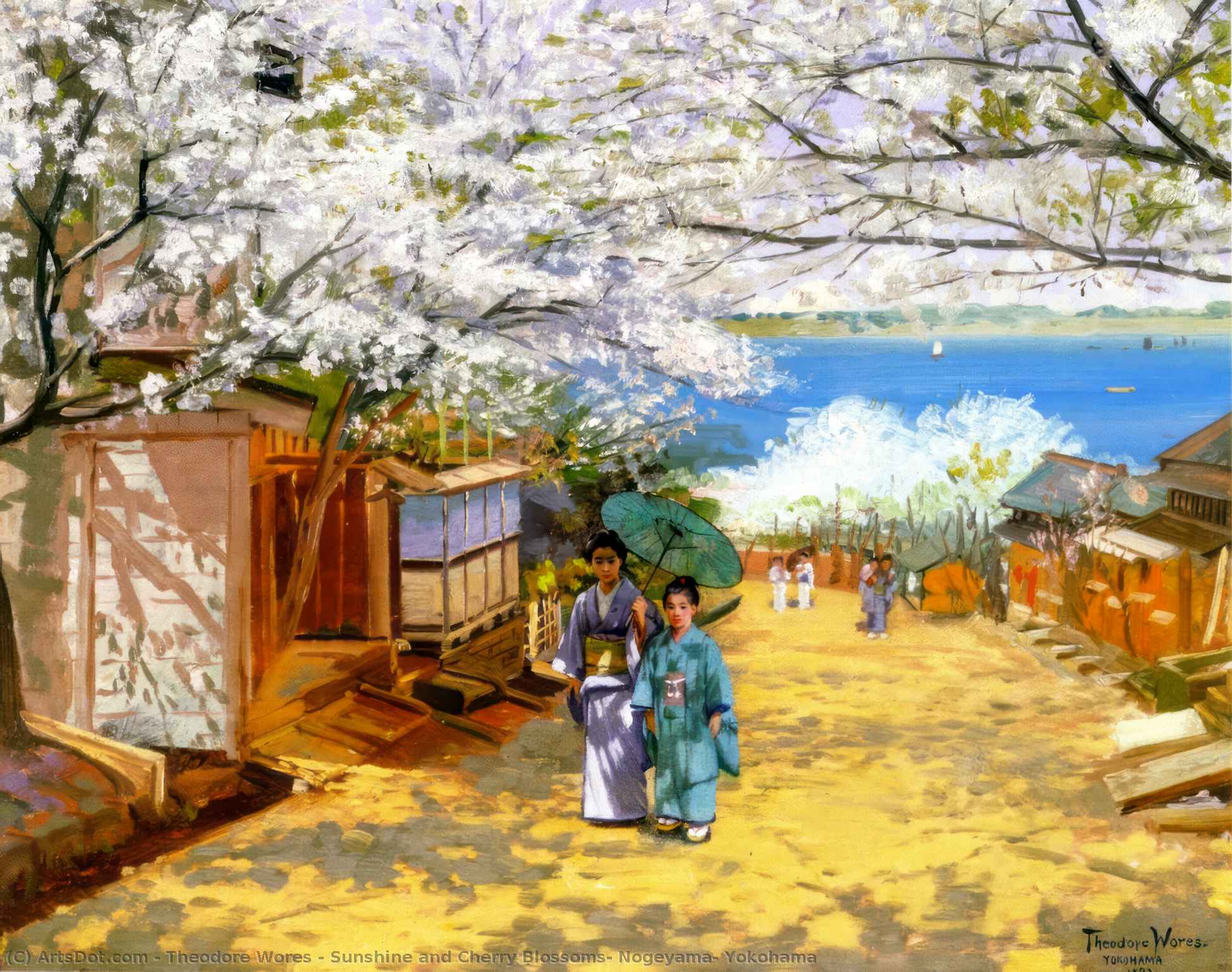 WikiOO.org - Encyclopedia of Fine Arts - Festés, Grafika Theodore Wores - Sunshine and Cherry Blossoms, Nogeyama, Yokohama