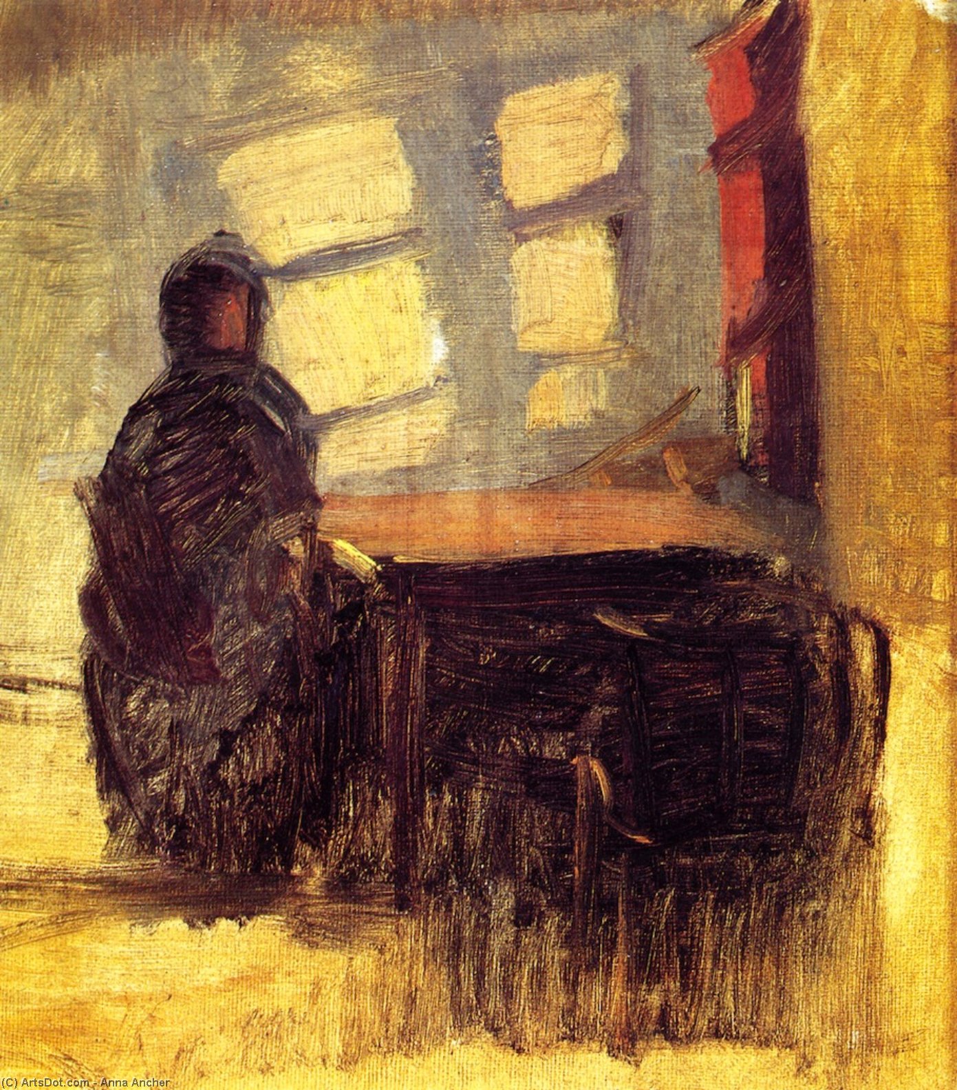 Wikioo.org – L'Encyclopédie des Beaux Arts - Peinture, Oeuvre de Anna Kirstine Ancher - Sunshine les aveugles Woman's Chambre ( croquis )